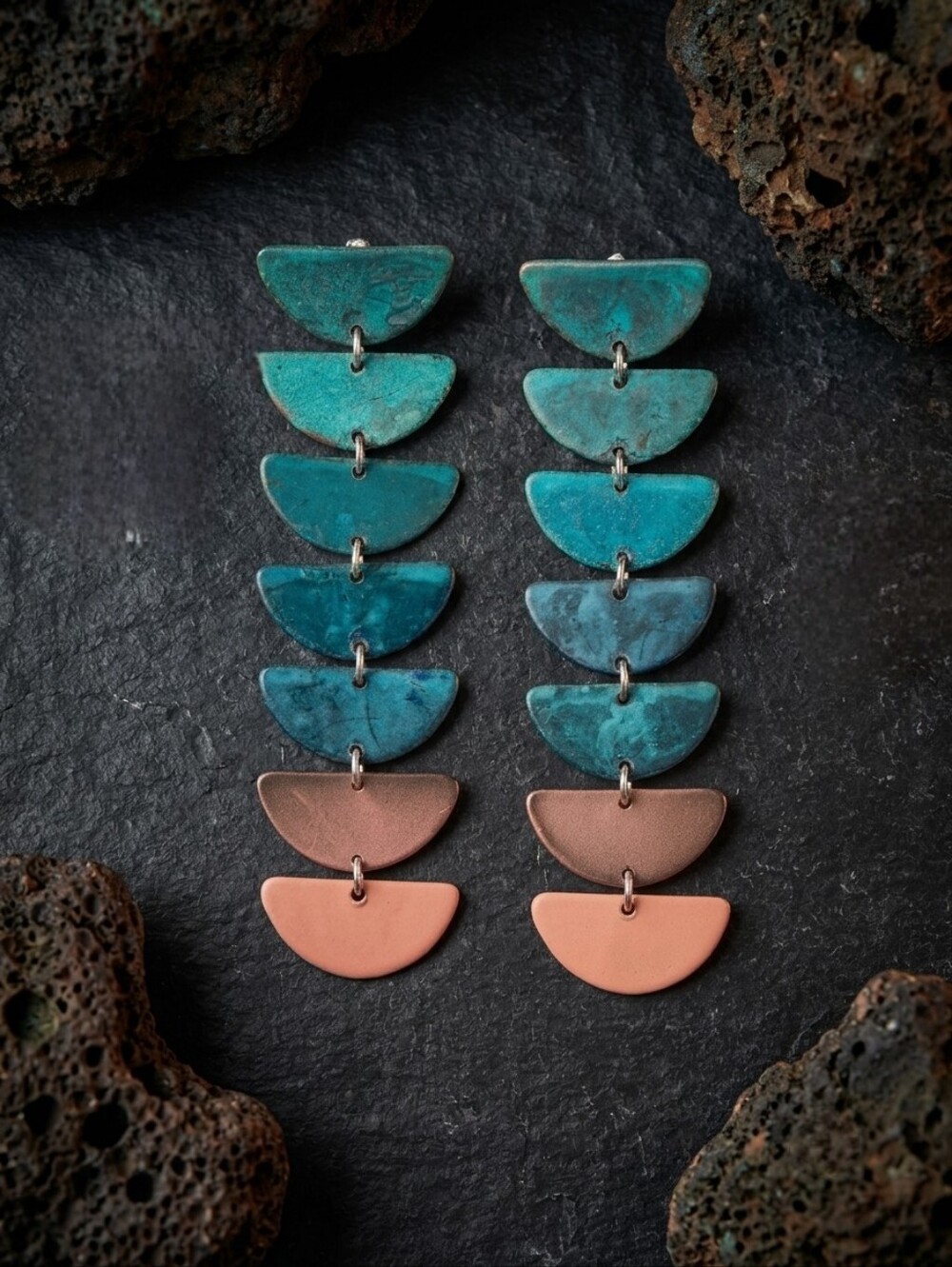 Robert Lee Morris Soho Tiered Crescent Drop Earrings Ombre Verdigris Pink Green